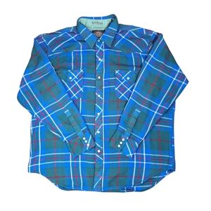 Vintage 90s Mens XL Pearl Snap Plaid Flannel Long Sleeve Button Up Western Indie